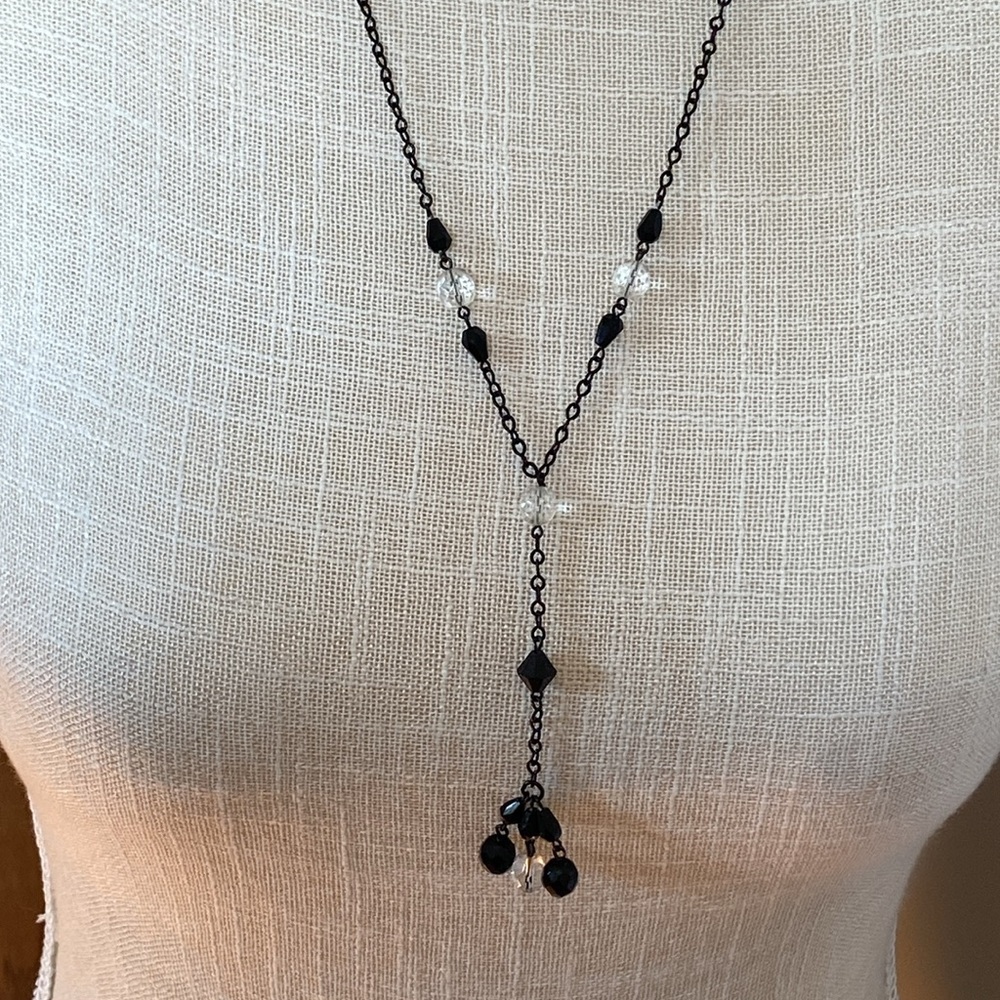 Black Lavalier Necklace clear and black beads